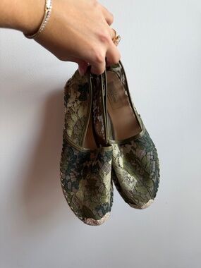 Valentino Green Lace Espadrille Flats